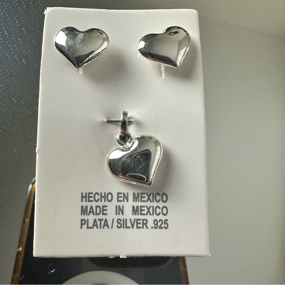 Silver 925 Set Earrings & Pendant Heart Taxco Valentine's Love Friends Couples - Picture 12 of 12